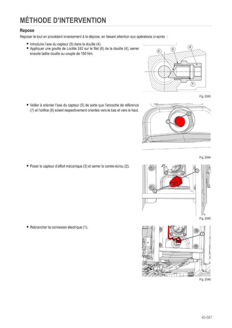 May include: Diagram of a mechanical intervention method with detailed steps. Includes illustrations of parts and components, with labels and figures. Text instructions are in French, detailing the process.