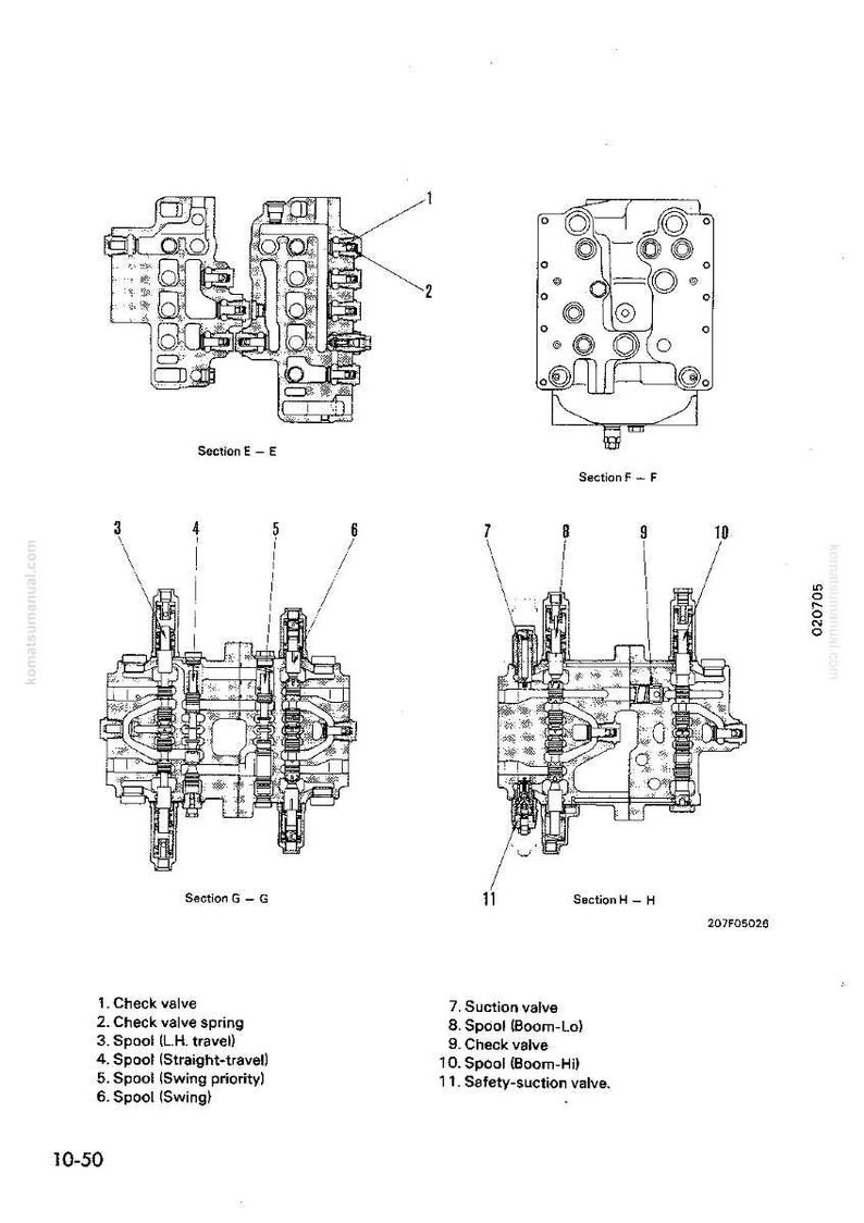 Pu&ograve; includere: Diagramma tecnico di componenti idraulici, tra cui valvole di ritegno, bobine e valvole di aspirazione. L'illustrazione in bianco e nero mostra sezioni e etichette dettagliate.