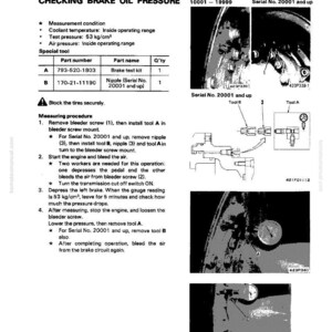 K&ouml;nnte beinhalten: Diagramm zur Pr&uuml;fung des Brems&ouml;ldrucks. Enth&auml;lt eine Teileliste mit Teilenummern und -bezeichnungen sowie Schritt-f&uuml;r-Schritt-Anleitungen und Diagramme zur &Uuml;berpr&uuml;fung des Brems&ouml;ldrucks. Der Text enth&auml;lt Messungen in kg/cm&sup2;.