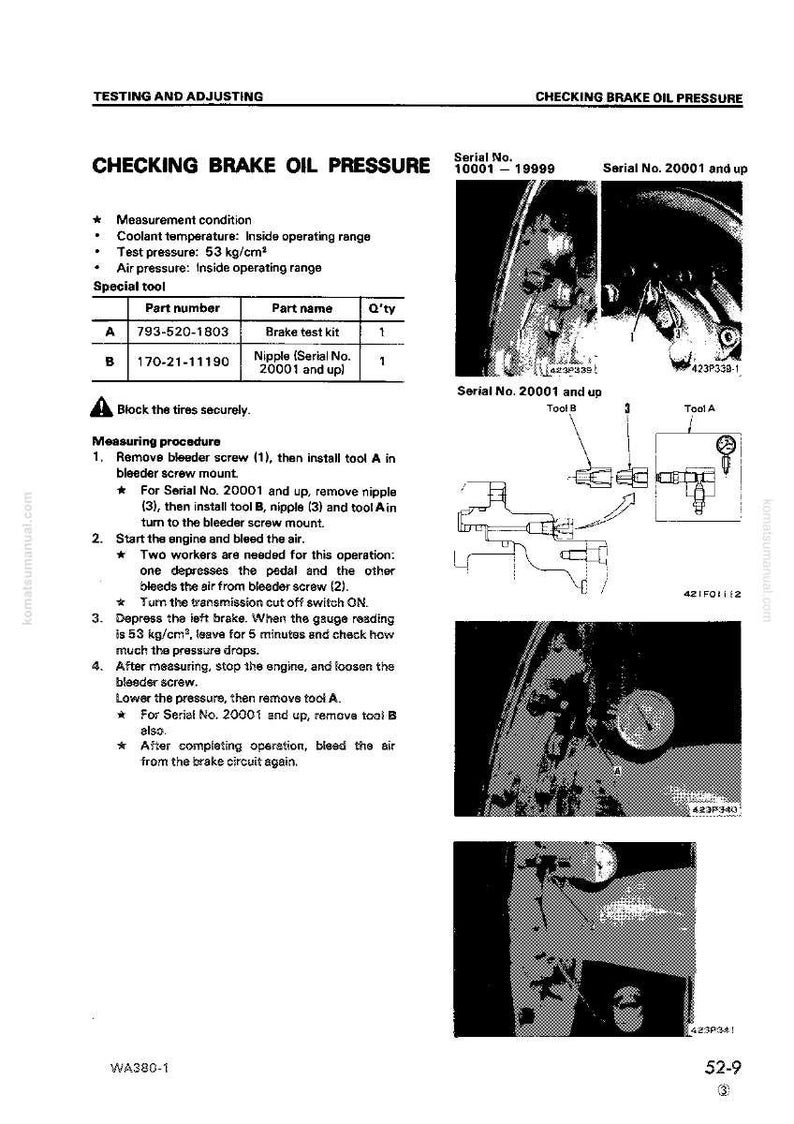 K&ouml;nnte beinhalten: Diagramm zur Pr&uuml;fung des Brems&ouml;ldrucks. Enth&auml;lt eine Teileliste mit Teilenummern und -bezeichnungen sowie Schritt-f&uuml;r-Schritt-Anleitungen und Diagramme zur &Uuml;berpr&uuml;fung des Brems&ouml;ldrucks. Der Text enth&auml;lt Messungen in kg/cm&sup2;.