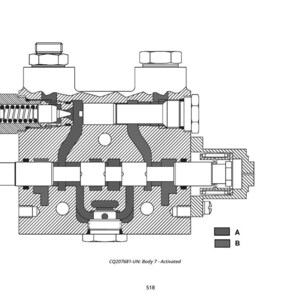 May include: Detailed technical diagram of a mechanical component, likely a valve or similar device. The cross-sectional view reveals internal mechanisms, including springs, pistons, and passages. The diagram is labeled with "CQ207681" and dimensions.