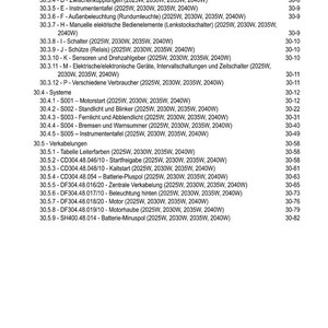 May include: A page from a technical manual with a table of contents titled "INHALT". The document lists various automotive electrical components, including wiring, lighting, and sensors, with corresponding page numbers.