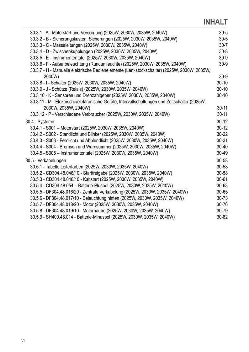 May include: A page from a technical manual with a table of contents titled "INHALT". The document lists various automotive electrical components, including wiring, lighting, and sensors, with corresponding page numbers.