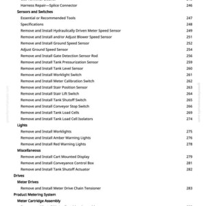 May include: A detailed table of contents from a manual, listing repair procedures, sensor installation, and other technical instructions. The text is in black font on a white background, with page numbers on the right.