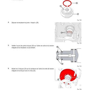 May include: Diagram of mechanical components with labels and callouts. The image includes a circular retaining ring, a bearing, and other parts. Text in French describes the steps for assembly and disassembly.