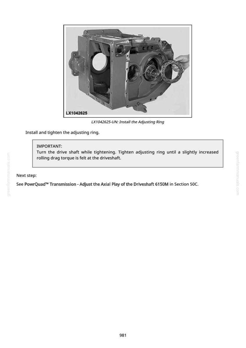 K&ouml;nnte beinhalten: Eine technische Zeichnung zeigt ein graues mechanisches Bauteil mit einer kreisf&ouml;rmigen &Ouml;ffnung und Inneng&auml;ngen. Der Text "LX1042625" ist sichtbar. Anweisungen umfassen das Anziehen eines Einstellrings und das Drehen der Antriebswelle.