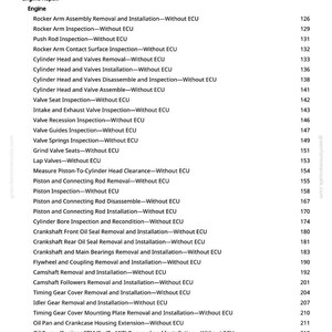 Peut inclure: Une table des mati&egrave;res d&eacute;taill&eacute;e d'un manuel de r&eacute;paration, &eacute;num&eacute;rant les proc&eacute;dures de r&eacute;paration du moteur. Le texte comprend des sections sur les culbuteurs, les culasses, les soupapes, les pistons, le vilebrequin et les pompes &agrave; huile.
