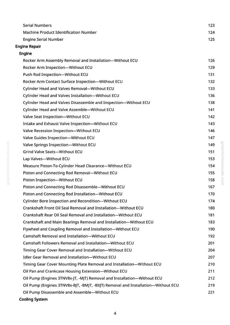 Peut inclure: Une table des mati&egrave;res d&eacute;taill&eacute;e d'un manuel de r&eacute;paration, &eacute;num&eacute;rant les proc&eacute;dures de r&eacute;paration du moteur. Le texte comprend des sections sur les culbuteurs, les culasses, les soupapes, les pistons, le vilebrequin et les pompes &agrave; huile.
