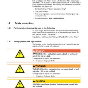 May include: A page from a manual with safety instructions, including "DANGER," "WARNING," and "CAUTION" symbols. The document provides guidelines for avoiding injury or death, with text in English. The Weidemann logo is at the top.