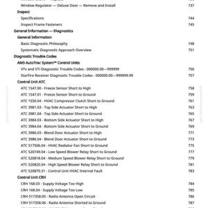K&ouml;nnte beinhalten: Eine Seite aus einem Handbuch mit einer Liste von Fehlercodes f&uuml;r die Fahrzeugdiagnose, einschlie&szlig;lich ATC- und CRH-Codes. Der Text ist schwarz auf wei&szlig;em Hintergrund, mit Abschnitts&uuml;berschriften und Seitenzahlen.