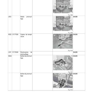 May include: A technical diagram titled "SCH&Eacute;MAS &Eacute;LECTRIQUES" with a table of electrical schematics. The table includes columns for reference numbers, part numbers, and descriptions of components like relays and sensors, along with corresponding images.