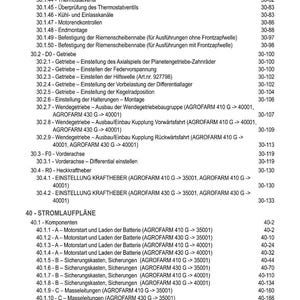 May include: A detailed table of contents in German, featuring various mechanical components and electrical diagrams. The document includes sections on engine regulators, water pumps, and electrical systems, with page numbers listed on the right.