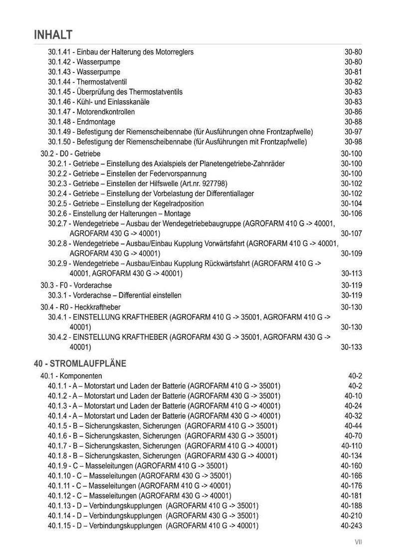 May include: A detailed table of contents in German, featuring various mechanical components and electrical diagrams. The document includes sections on engine regulators, water pumps, and electrical systems, with page numbers listed on the right.