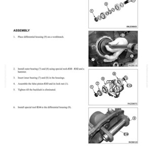May include: A page from a repair manual detailing rear axle overhaul procedures. The manual includes diagrams of components like ring nuts, bearings, and differential housings. Text instructions guide the assembly process, with references to special tools.