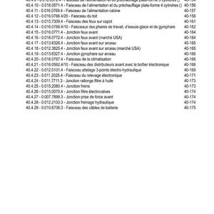 Puede incluir: Una p&aacute;gina de un manual titulada "TABLE DES MATI&Egrave;RES" (Tabla de Contenidos) en franc&eacute;s. El documento enumera varios componentes del sistema el&eacute;ctrico automotriz, incluidos mazos de cables y conectores, con los n&uacute;meros de p&aacute;gina correspondientes.