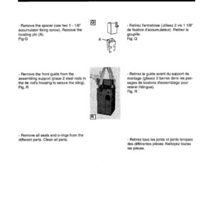 K&ouml;nnte beinhalten: Eine Komatsu Modell JPB3600V Demontagezeichnung. Die Seite enth&auml;lt Textanweisungen und Diagramme zum Entfernen von Teilen, einschlie&szlig;lich Abstandhalter, vorderer F&uuml;hrung, Dichtungen und O-Ringen. Die Seitenzahl ist S4.