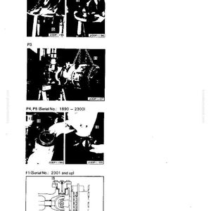 May include: Technical diagrams and illustrations of mechanical components, including close-up views of parts labelled P1, P2, P3, P4, P5, and F1. Serial numbers are also included.