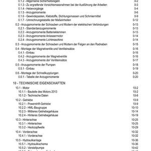May include: A detailed table of contents in black text on a white background. The document is organized with numbered sections and subsections, covering topics like safety, assembly, and technical specifications.