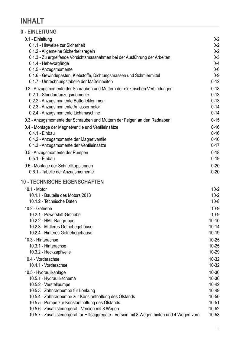 May include: A detailed table of contents in black text on a white background. The document is organized with numbered sections and subsections, covering topics like safety, assembly, and technical specifications.