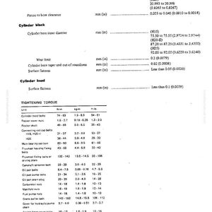 Puede incluir: Documento t&eacute;cnico con datos de servicio y especificaciones del motor. Incluye medidas en pulgadas y libras-pie, con secciones sobre di&aacute;metro de pasador, bloque de cilindros y par de apriete.