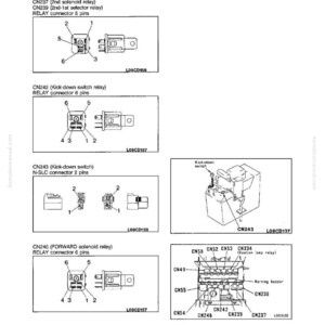 May include: Diagram of electrical components, including relays and connectors, with labels such as CN237, CN239, and CN242. The image is a troubleshooting guide with detailed illustrations of the components.
