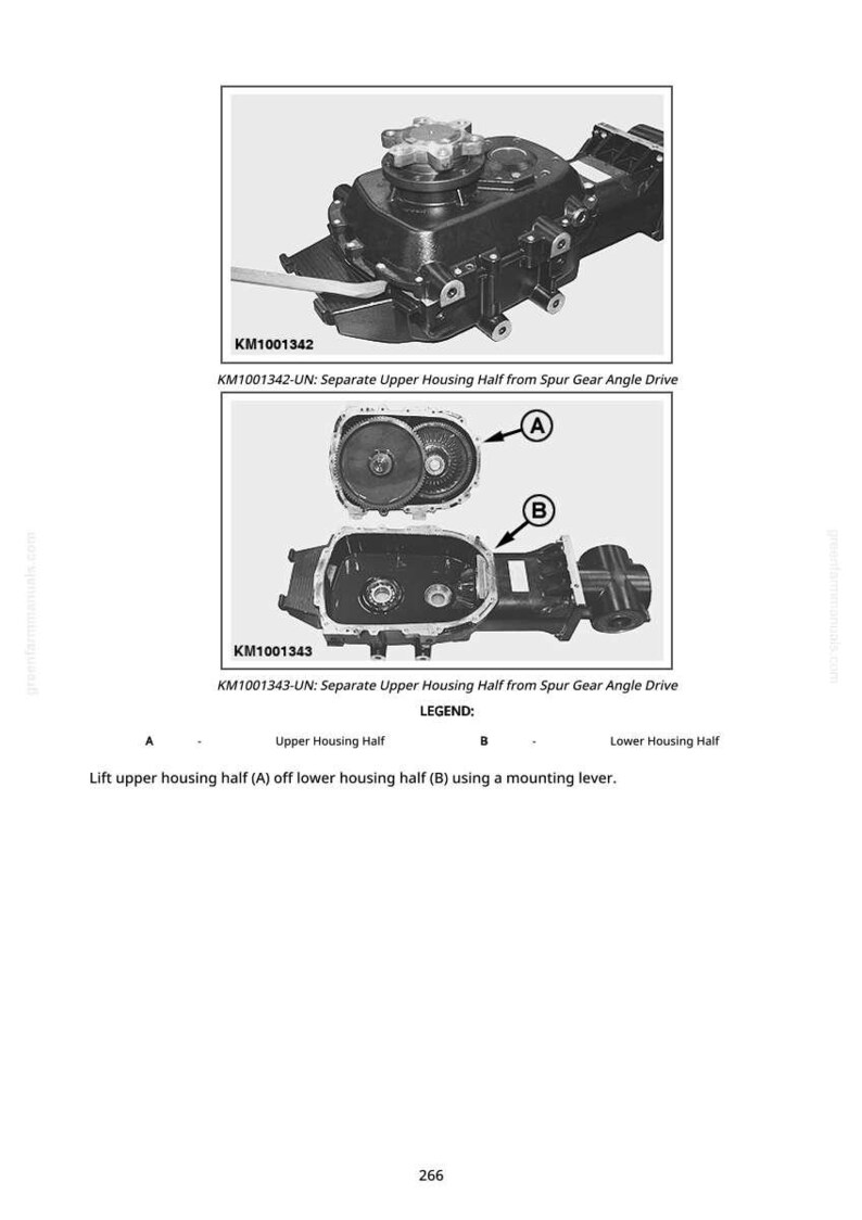 May include: Diagram of a spur gear angle drive, with exploded views of the upper and lower housing halves. The image includes labels and text indicating how to separate the upper housing half.