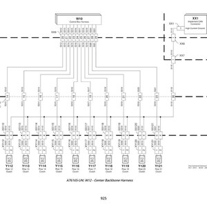 May include: Diagram of an electrical system with multiple connectors, wires, and labels. The diagram includes labels such as "Control Box Harness," "Left Distribution Harness," and "Center Backbone Harness." The image is in black and white.