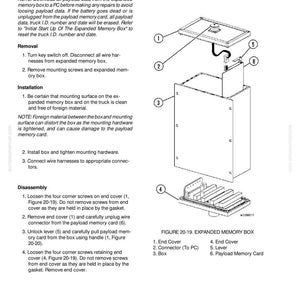 K&ouml;nnte beinhalten: Diagramm einer erweiterten Speicherbox mit beschrifteten Komponenten: Endabdeckung, Anschluss, Box, Hebel und Nutzlast-Speicherkarte. Anweisungen f&uuml;r Service, Ausbau, Installation und Demontage. Aus einem Handbuch f&uuml;r ein On-Board-Wiegesystem.