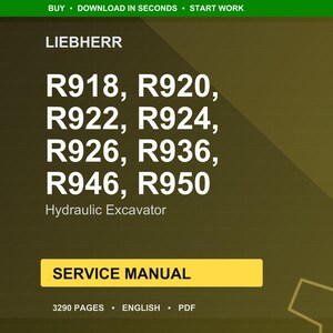 K&ouml;nnte beinhalten: Digitales Servicehandbuch f&uuml;r Liebherr-Hydraulikbagger, Modelle R918, R920, R922, R924, R926, R936, R946 und R950. Das Handbuch umfasst 3290 Seiten und ist in englischer Sprache verf&uuml;gbar.