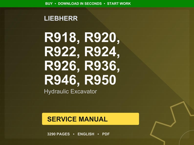 K&ouml;nnte beinhalten: Digitales Servicehandbuch f&uuml;r Liebherr-Hydraulikbagger, Modelle R918, R920, R922, R924, R926, R936, R946 und R950. Das Handbuch umfasst 3290 Seiten und ist in englischer Sprache verf&uuml;gbar.