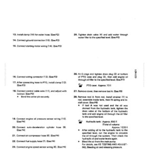 May include: A detailed page from a manual with numbered instructions and diagrams for engine maintenance. Text includes steps for connecting hoses, wiring, and other components. The page is white with black text and diagrams.