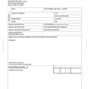 Pode incluir: Um formul&aacute;rio branco intitulado "PROPOSTA DE REVIS&Atilde;O MANUAL OU CSS" com campos de texto para informa&ccedil;&otilde;es da empresa, detalhes do manual e uso interno. O logotipo da Komatsu America Corp. est&aacute; no topo.