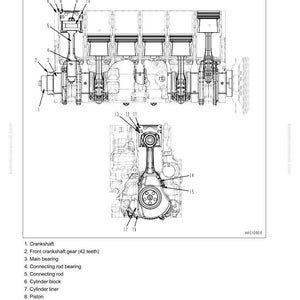 May include: Diagram of an engine's main moving parts, including crankshaft, connecting rods, pistons, and cylinder block. The image is a technical illustration with labels and numbers for each component.