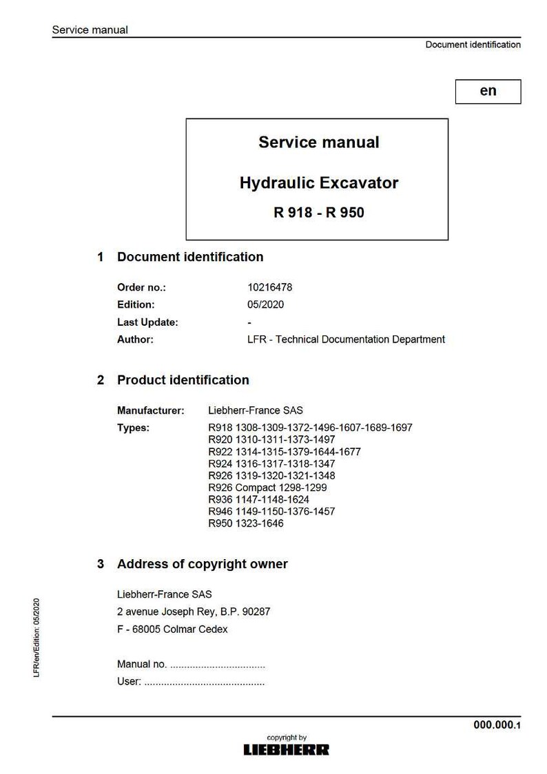 K&ouml;nnte beinhalten: Servicehandbuch f&uuml;r einen Hydraulikbagger, Modell R 918 - R 950. Das Dokument enth&auml;lt Produktidentifikation, Herstellerinformationen und Urheberrechtsdetails. Das Dokument ist in englischer Sprache.