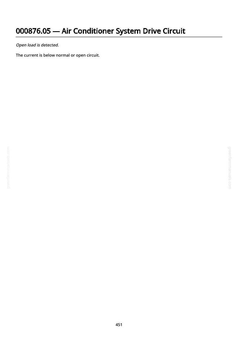 May include: A white page with the title "000876.05 - Air Conditioner System Drive Circuit". The text below states "Open load is detected." and "The current is below normal or open circuit."