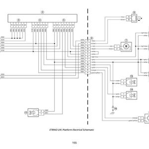 May include: A detailed electrical schematic diagram with numerous lines, boxes, and labels. The diagram includes text such as "E78942-UN: Platform Electrical Schematic" and "155". The lines connect various components, illustrating the electrical system.