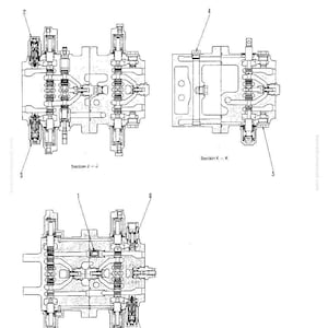 May include: Technical diagram of a control valve, with cross-sectional views labelled Section J-J, K-K, and L-L. The diagram includes numbered components and text indicating maintenance standards. The image is in black and white.