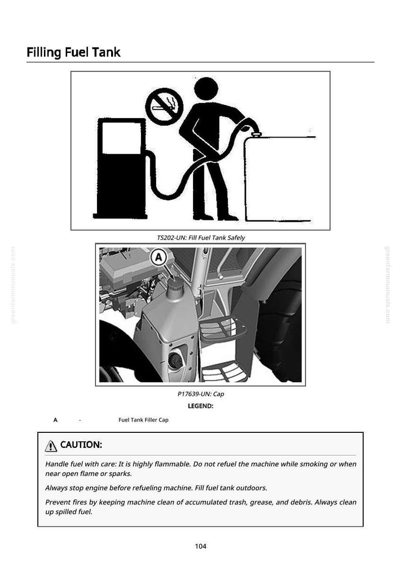 K&ouml;nnte beinhalten: Diagramm, das sichere Verfahren zum Bef&uuml;llen des Kraftstofftanks veranschaulicht. Das Bild enth&auml;lt eine Warnung vor dem Rauchen und einen Hinweis auf brennbaren Kraftstoff. Der Text lautet: "Kraftstofftank sicher bef&uuml;llen" und "Mit Kraftstoff vorsichtig umgehen."