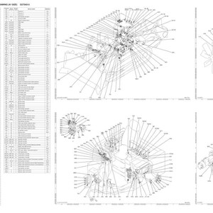 Puede incluir: Un diagrama t&eacute;cnico con m&uacute;ltiples vistas de un motor, con dibujos lineales detallados y etiquetas. La imagen incluye una tabla de conectores y dibujos de disposici&oacute;n, con varios componentes identificados.