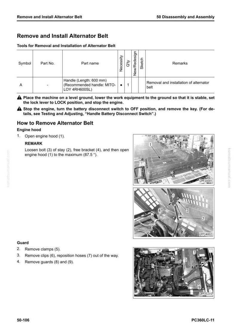 Pode incluir: P&aacute;gina de um manual t&eacute;cnico que detalha a remo&ccedil;&atilde;o e instala&ccedil;&atilde;o de uma correia do alternador. Inclui diagramas, nomes de pe&ccedil;as e instru&ccedil;&otilde;es. A p&aacute;gina apresenta imagens de componentes do motor e diagramas.