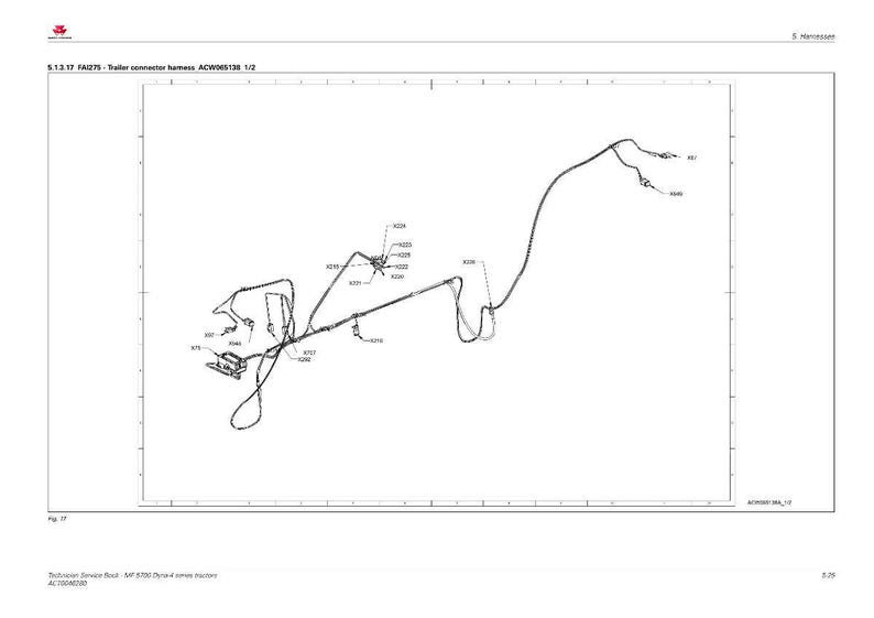 May include: Diagram of a trailer connector harness, ACW005138 1/2, with various labeled components. The black and white illustration shows the wiring layout, with lines and connectors. The diagram includes text and reference numbers.
