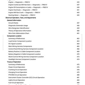 May include: A page from a manual with a table of contents for electrical operation, tests, and adjustments. Topics include diagnostics, component locations, and circuit operations. The page number is 8.