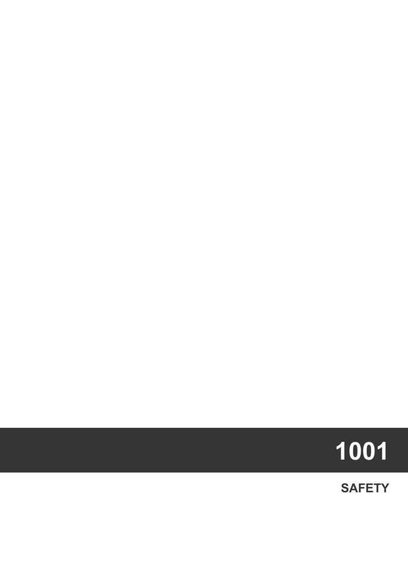 Puede incluir: Fondo blanco con una barra horizontal gris oscuro en la parte inferior. La barra contiene el n&uacute;mero "1001" en texto blanco, con la palabra "SAFETY" debajo, tambi&eacute;n en texto blanco.