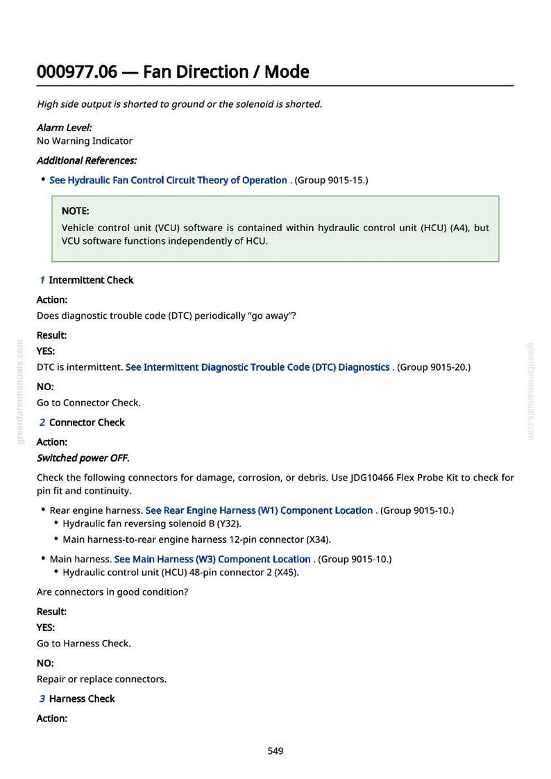 May include: A white page with black text detailing automotive fan direction and mode diagnostics. The document includes sections on intermittent checks, connector checks, and harness checks, with references to specific components.