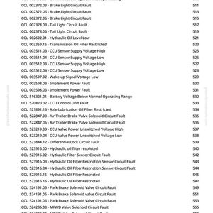 May include: A page from a manual with a list of vehicle diagnostic trouble codes (DTCs). The text includes codes related to brake lights, hydraulic oil, and sensor voltages. The page number is 10.