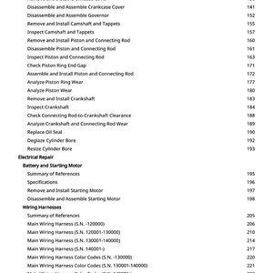 May include: A page from a manual with a list of automotive repair procedures, including engine and electrical system tasks. The text is in black font on a white background, with page numbers on the right.