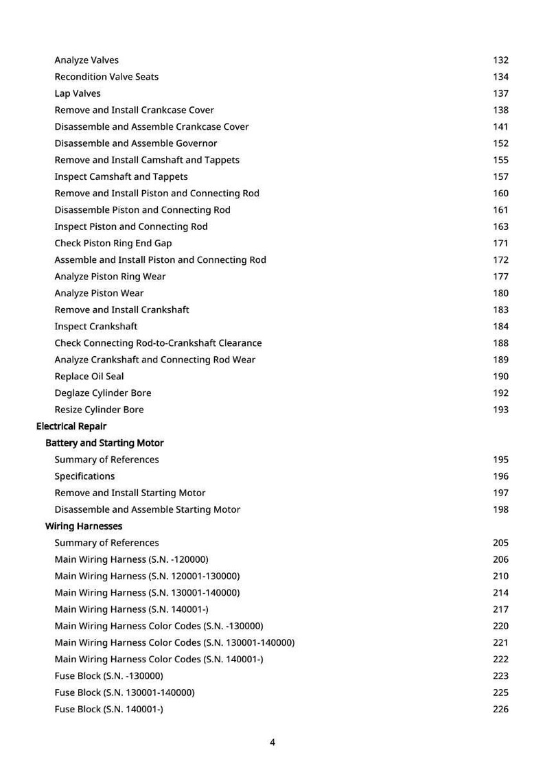 May include: A page from a manual with a list of automotive repair procedures, including engine and electrical system tasks. The text is in black font on a white background, with page numbers on the right.