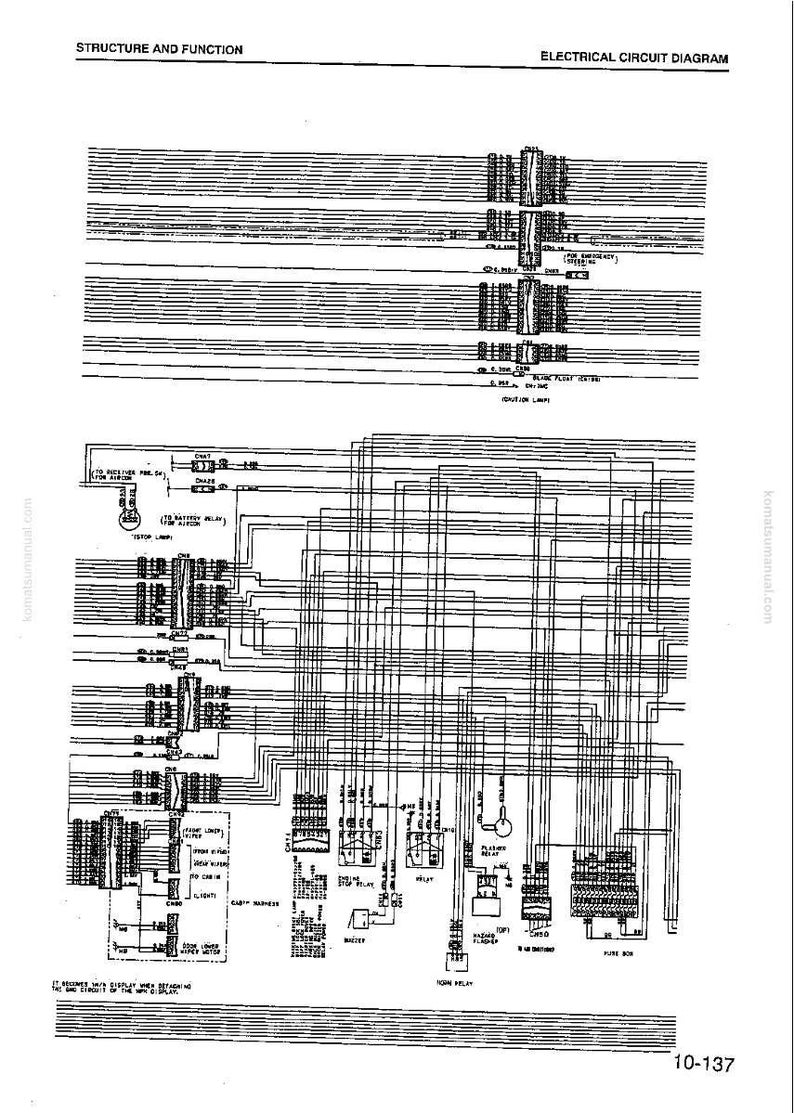 K&ouml;nnte beinhalten: Ein detailliertes elektrisches Schaltbild mit der Bezeichnung "ELECTRICAL CIRCUIT DIAGRAM" und "STRUCTURE AND FUNCTION" oben. Das Diagramm ist mit Linien, Symbolen und Text gef&uuml;llt, wahrscheinlich f&uuml;r den Einsatz in Automobilen oder Maschinen. Die Seitenzahl ist 10-137.