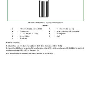 May include: Technical diagram of a bearing stop limit driver, labeled DFT8T2. Includes measurements in inches and millimeters for various components, such as a steel plate (5 in. diameter x 1.5 in. thick) and a steel pipe (6.682 in. long).
