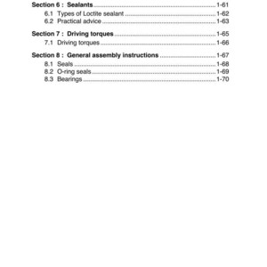May include: A page from a manual with the title "INTRODUCTION" at the top. The page lists sections on sealants, driving torques, and general assembly instructions. The page numbers are on the right side.